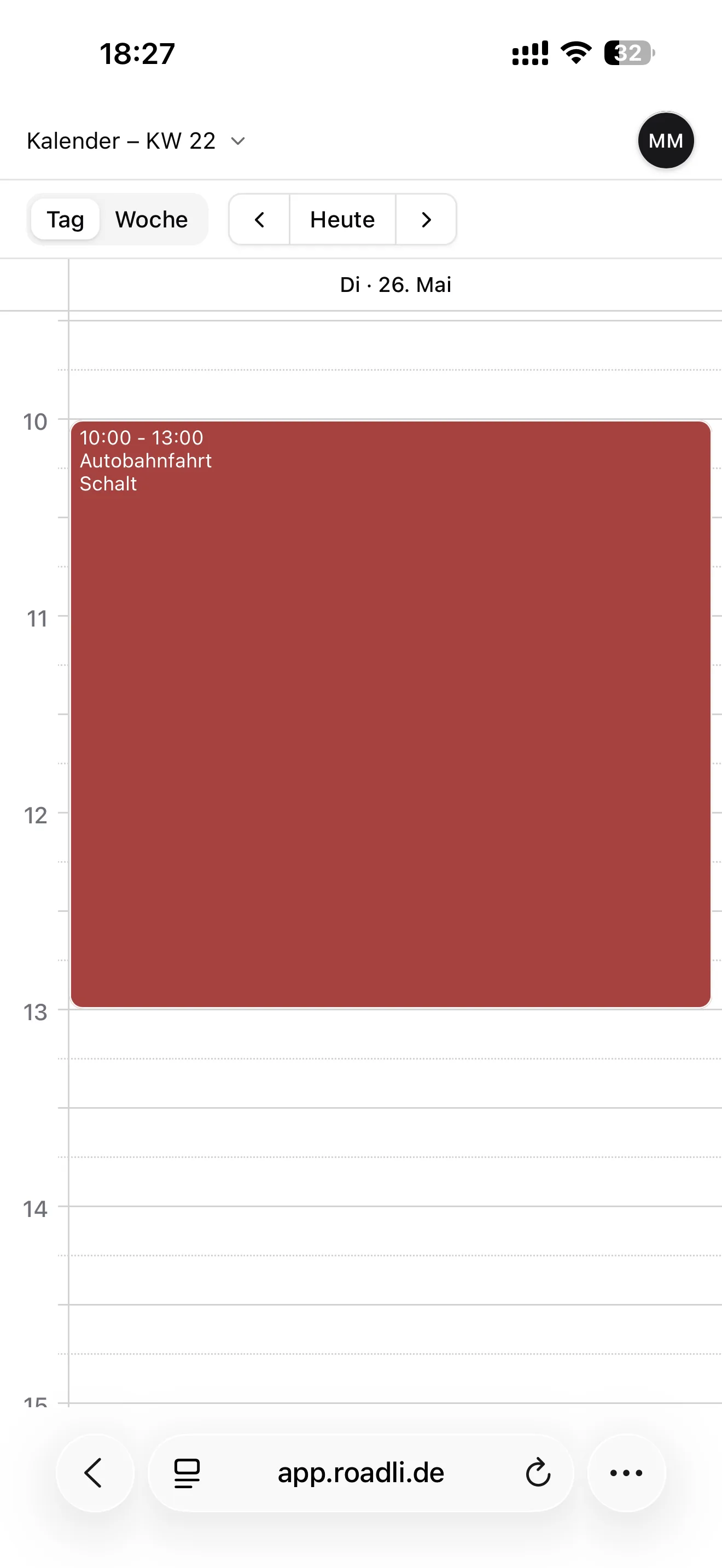 Mobiler Roadli Kalender aus Sicht eines Fahrschülers
